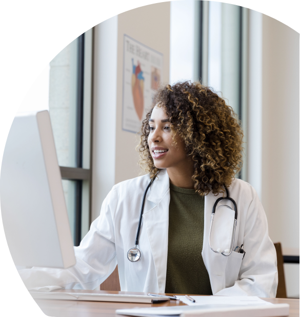 Physician engaging with PC